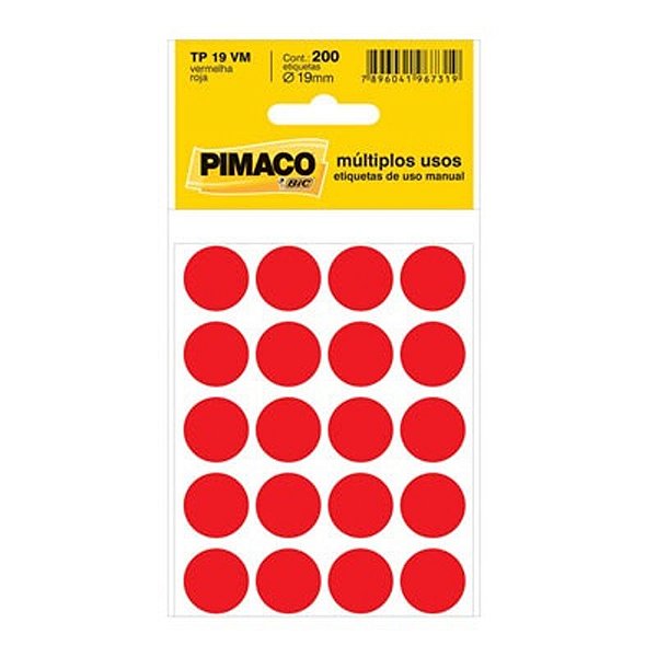 Etiqueta Pimaco TP 19 Vermelha PCT C/200 UN