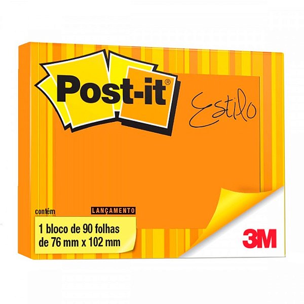 Bloco Adesivo Post-it 3M 657 76x102mm Neon Laranja