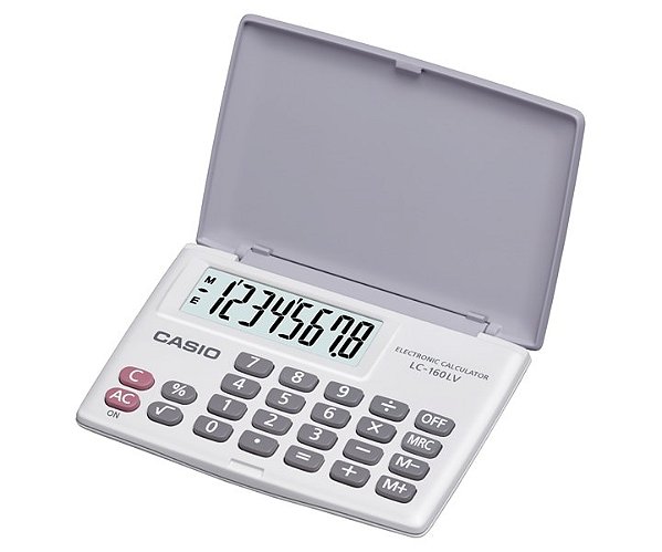Calculadora de Bolso 04 Operações Big Display com Tampa Branca CASIO LC-160LV-WE-S4-DH