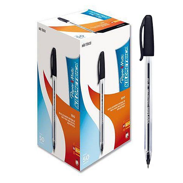Caneta Esferográfica Kilométrica 100 Paper Mate Preta CX C/ 50 Un