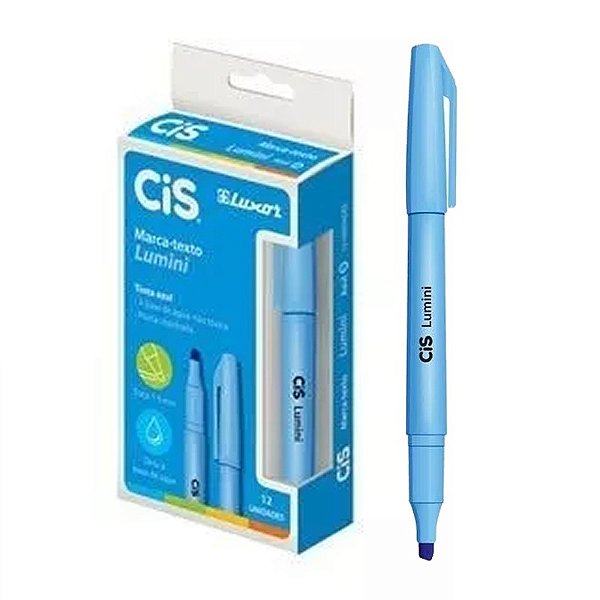Pincel Marca Texto CIS Lumini Azul CX C/ 12 UN