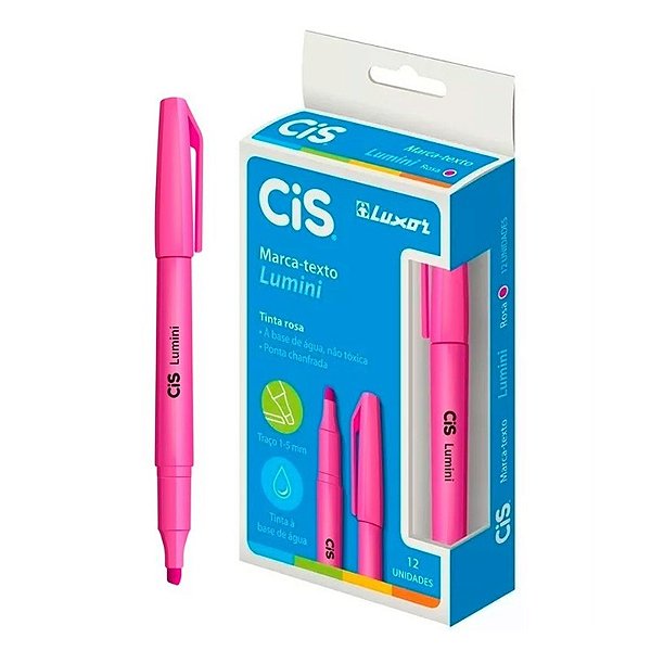 Pincel Marca Texto CIS Lumini Rosa CX C/ 12 UN