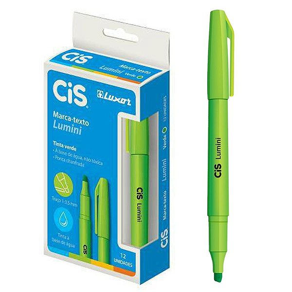 Pincel Marca Texto CIS Lumini Verde CX C/ 12 UN