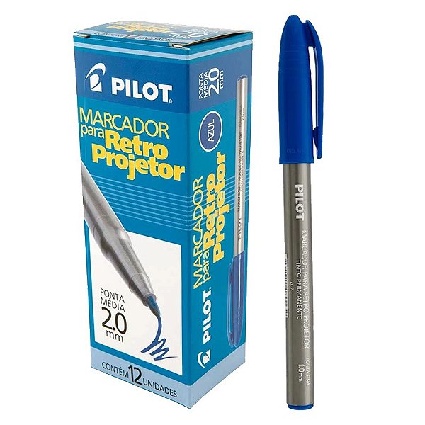 Pincel Permanente Retroprojetor 2.0 Pilot Azul CX C/ 12 Un