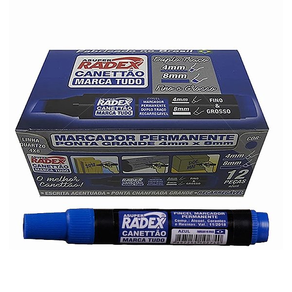 Pincel Permanente Atômico Radex Azul CX C/ 12 Un