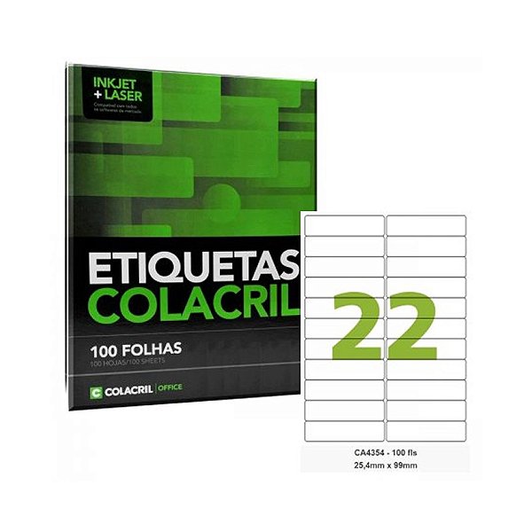 Etiqueta Adesiva A4 CA4354 25,4 mm x 99 mm 100 Folhas - Colacril