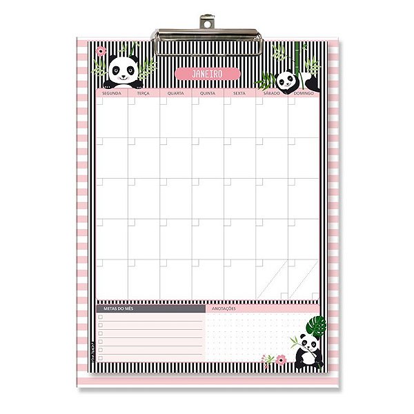 Calendário Permanente com Prancheta Listrada Panda Fina Ideia 2589