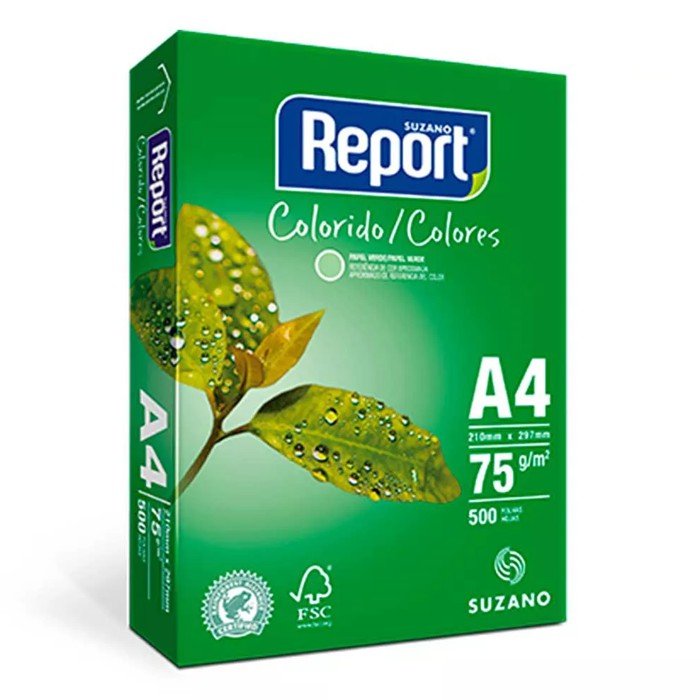 Papel Sulfite A-4 75G Report Verde 500 Folhas Caixa com 5 Pacotes
