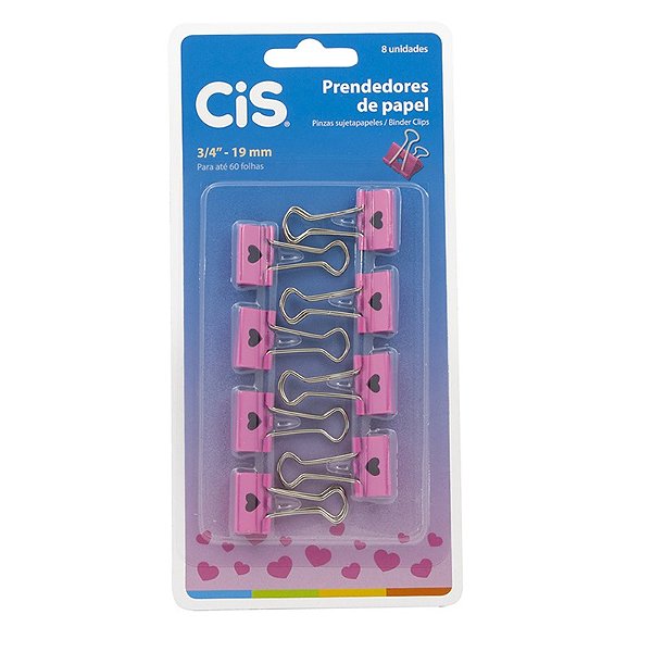 Prendedor de Papéis Binder Clips 58.1600 Coração 19mm CIS 8 Unidades