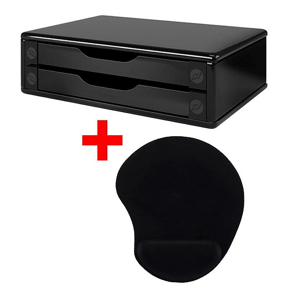 Suporte Monitor Black Piano 2 Gavetas + Pad Mouse