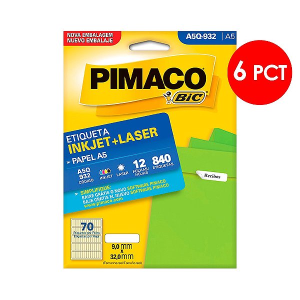 Etiqueta Pimaco InkJet+Laser Branca A5 Q932 C/6 PCT