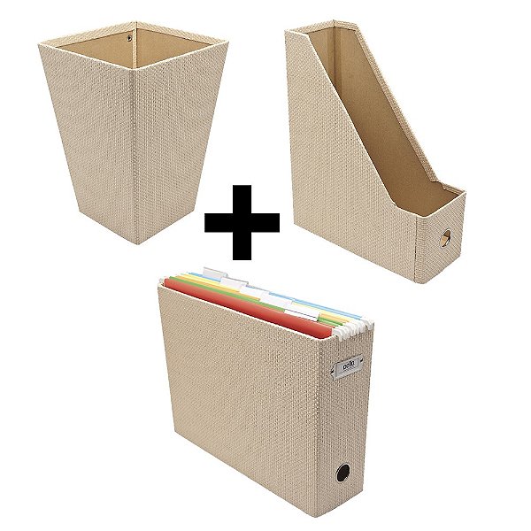 Cesto Lixo Dellogift Bege 6515.D + Porta Revista + Organizador