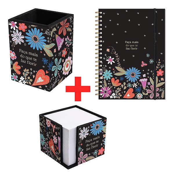 Caderno Universitário 96 Fls + Porta Lapis + Porta Lembrete Fiore Fina Ideia