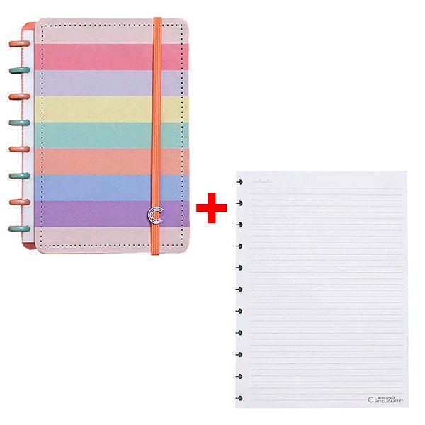 Caderno Inteligente Arco-Iris Pastel A5 - Cia52060 + Bloco Refil 50 Folhas