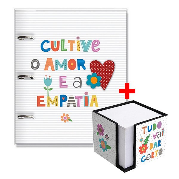 Kit Caderno Argolado Frases Coloridas Fina Ideia + Lembrete