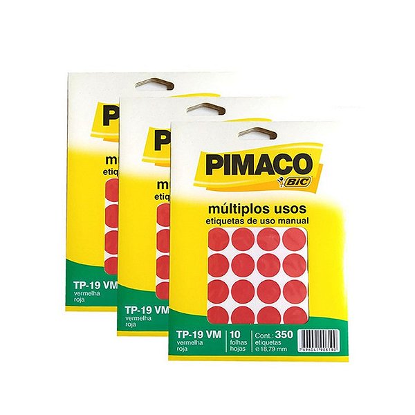 Etiqueta Adesiva Redonda Pimaco TP 19 Vermelha com 350 UN - 3 PCT