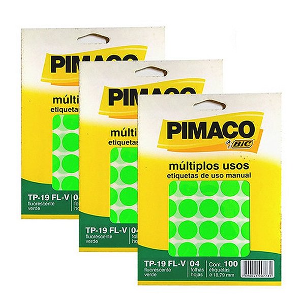 Etiqueta Adesiva Redonda Pimaco TP 19 Verde Fluorescente com 100 UN - 3 PCT