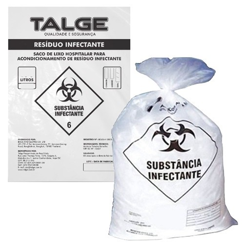 Kit com 01 Lixeira Plástica 25L com Pedal Branca + 01 Saco de Lixo 30L Branco Infectante Comum