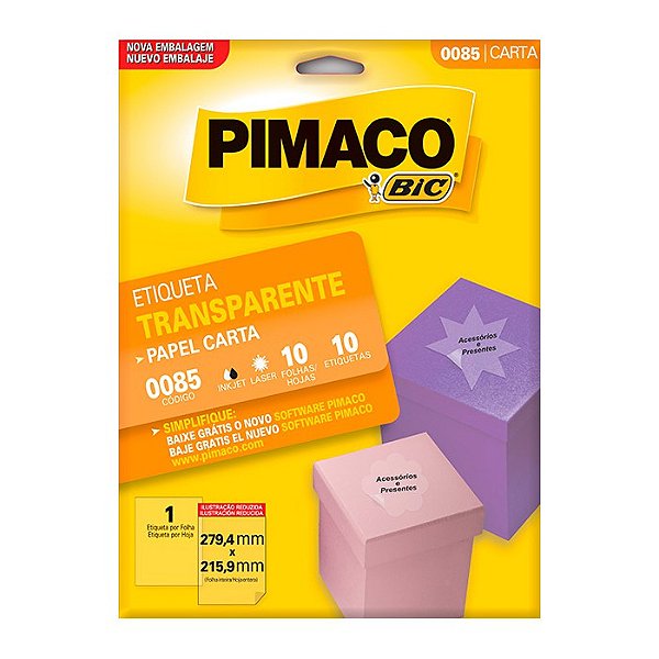 Etiqueta Pimaco InkJet+Laser Transparente Carta 0085