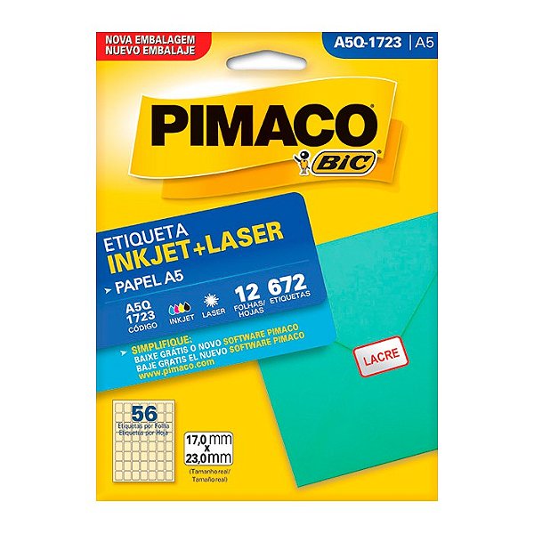 Etiqueta Pimaco InkJet+Laser Branca A5 Q1723 C/672 Etiquetas
