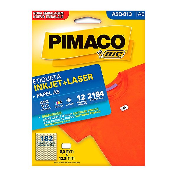 Etiqueta Pimaco InkJet+Laser Branca A5 Q813 C/2184 Etiquetas