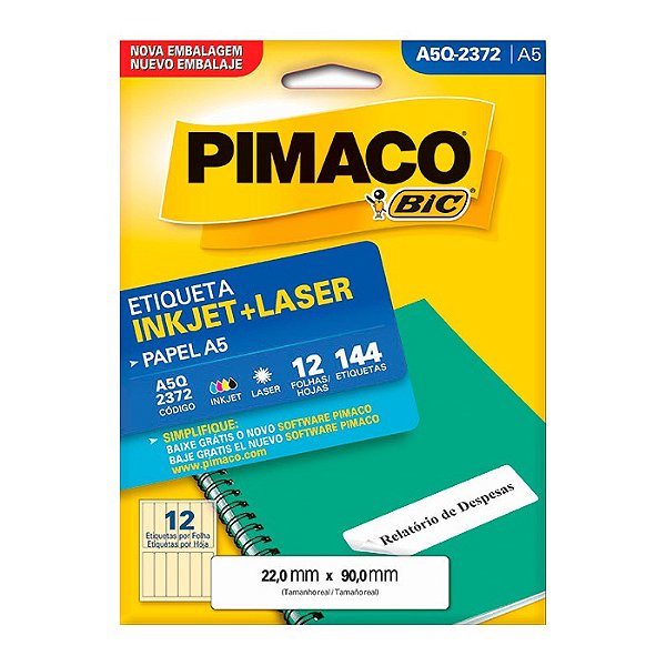 Etiqueta Pimaco InkJet+Laser Branca A5 Q2372 C/144 Etiquetas