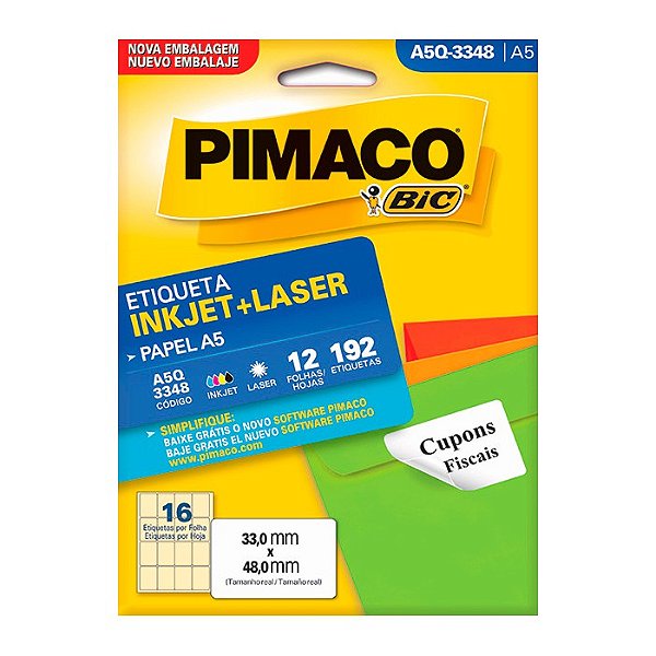 Etiqueta Pimaco InkJet+Laser Branca A5 Q3348 C/192 Etiquetas
