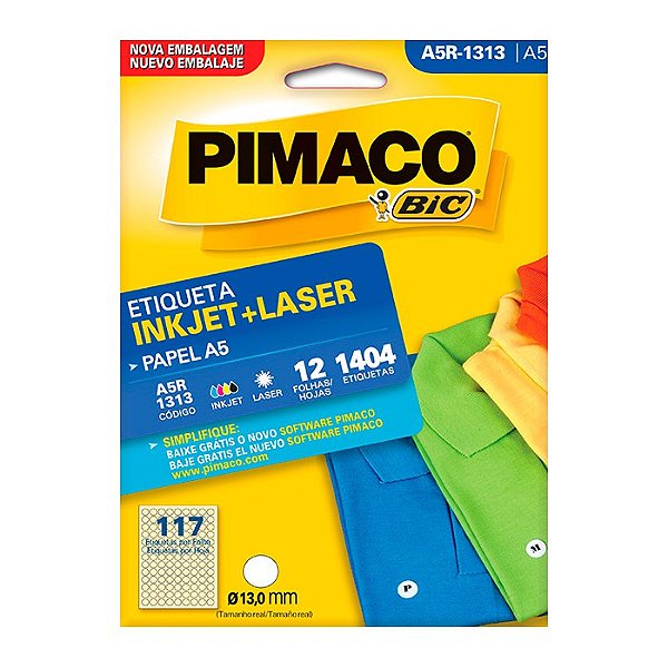 Etiqueta Pimaco InkJet+Laser Branca A5 R1313 C/1404 Etiquetas