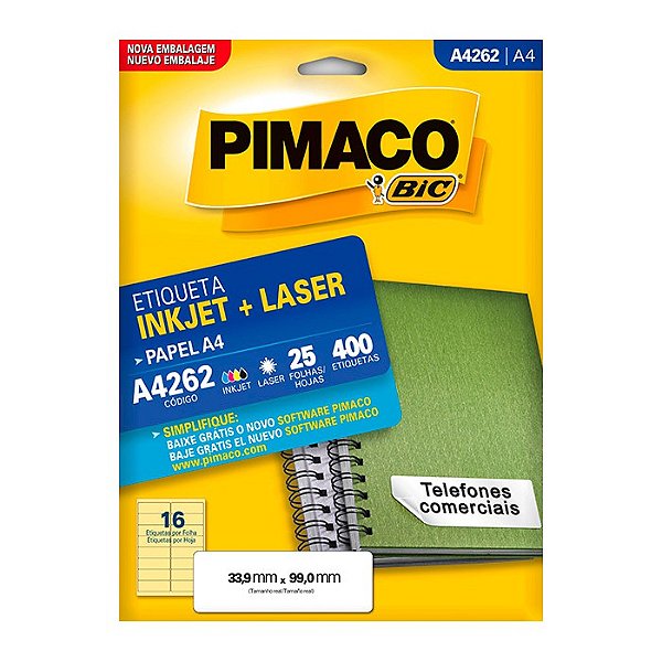 Etiqueta Pimaco InkJet+Laser Branca A4 262 C/400 Etiquetas