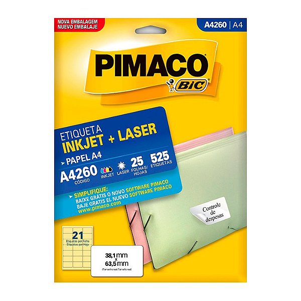 Etiqueta Pimaco InkJet+Laser Branca A4 260 C/525 Etiquetas
