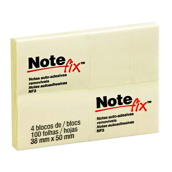 Bloco Adesivo Notefix 3M 38x50mm Amarelo PCT C/4 UN