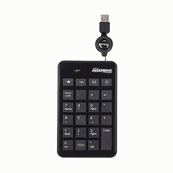 Teclado Numérico Com Cabo Retrátil USB Preto Maxprint