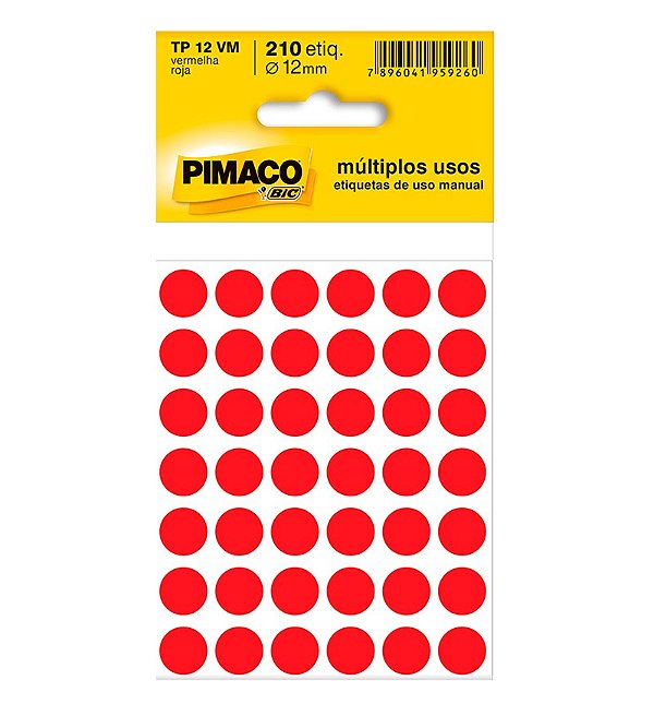 Etiqueta Pimaco TP 12 Vermelho PCT C/210 UN