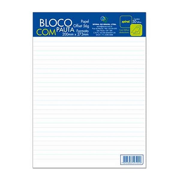 Bloco Anotação C/ Pauta  200x273mm Serrilhado C/50 Fls Spiral