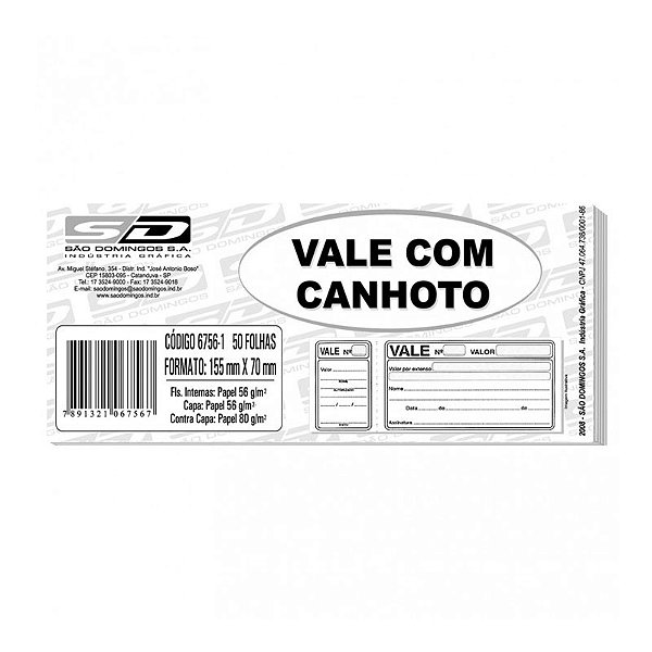 Impresso Vale Simples com Canhoto 6756-1 São Domingos BL C/50 FL