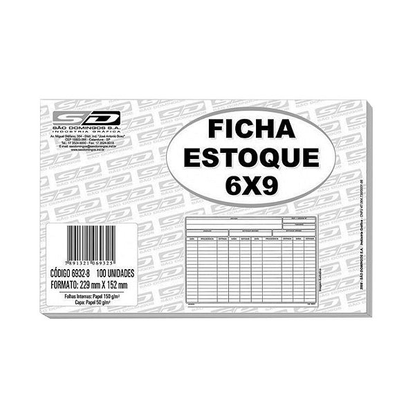 Ficha Estoque 6x9 São Domingos 6932-8 BL C/100 FL