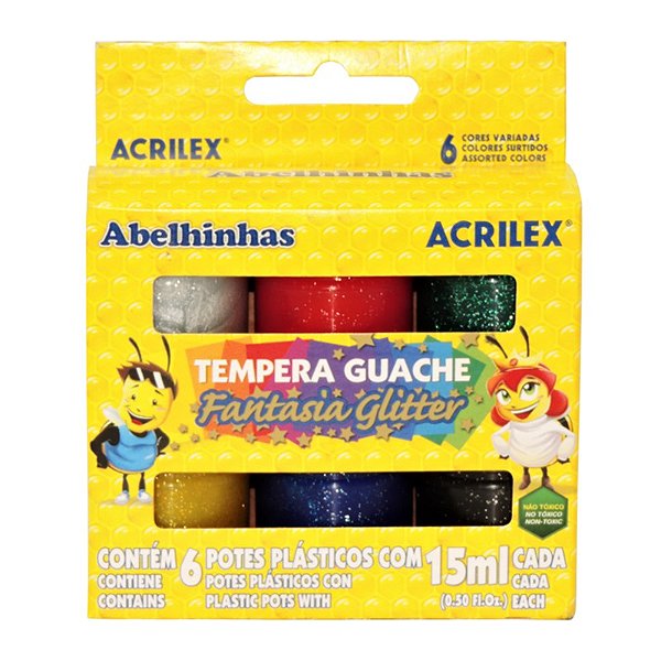 Tinta Guache 6 Cores Fantasia Glitter Acrilex