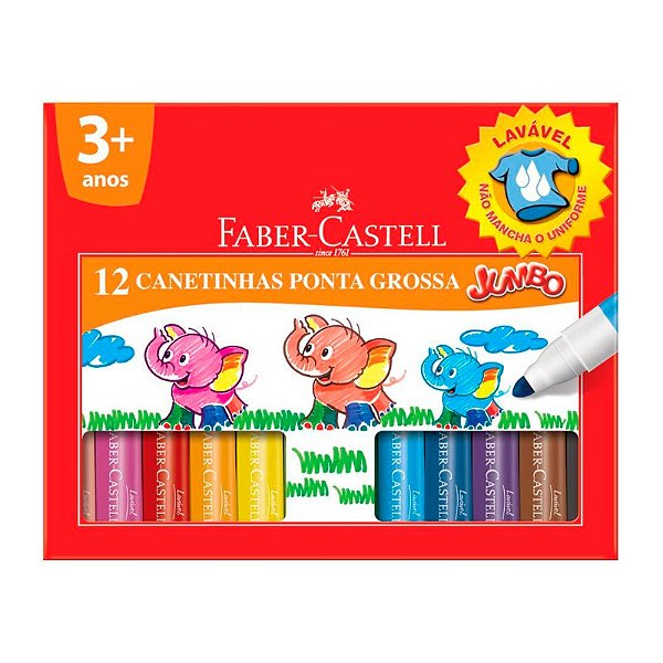 Caneta Hidrocor 12 Cores Jumbo Faber Castell