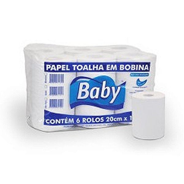 Papel Toalha Bobina Branco Baby 20x100 Fardo 6 UN