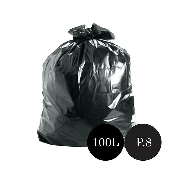 Saco de Lixo Preto P.8 100LTS PCT C/100 UN