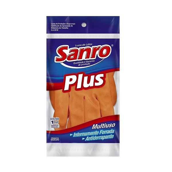 Luva de Latex Sanro Plus Laranja M