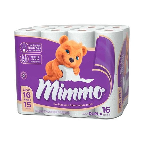 Papel Higiênico Branco Folha Dupla Mimmo 30m - Leve 16, Pague 15