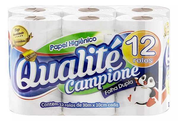 Papel Higiênico Branco Folha Dupla Qualité Campione 30m - Leve 12, Pague 11