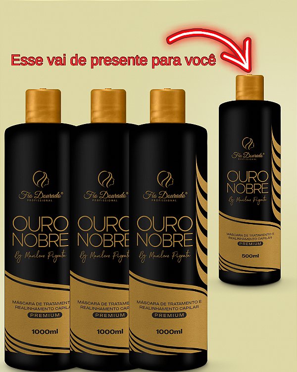 3 REALINHAMENTO OURO NOBRE SEM PAUSA DE 10 A 20 MINUTOS 1L GANHE DE PRESENTE 1 REALINHAMENTO OURO NOBRE 500Ml