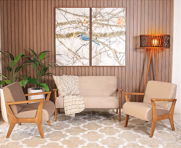 Conjunto de Poltronas Estofadas em Madeira Maciça Cléo Marrom Claro – Straub Web