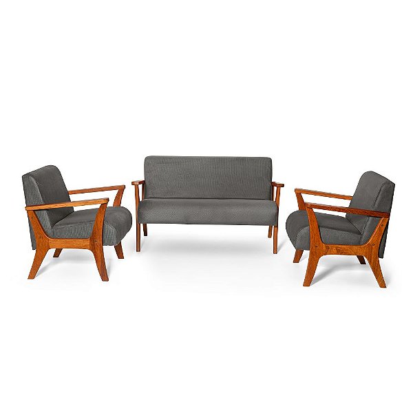 Conjunto de Poltronas Estofadas em Madeira Maciça Cléo Cinza – Straub Web