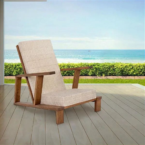 Poltrona em Madeira Maciça com Estofado para Jardim e Varanda Verano Bege - Straub Web