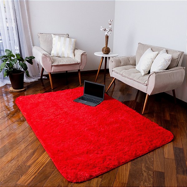 Tapete Felpudo Vermelho Antiderrapante para Sala e Quarto – 1,00 x 1,40 m