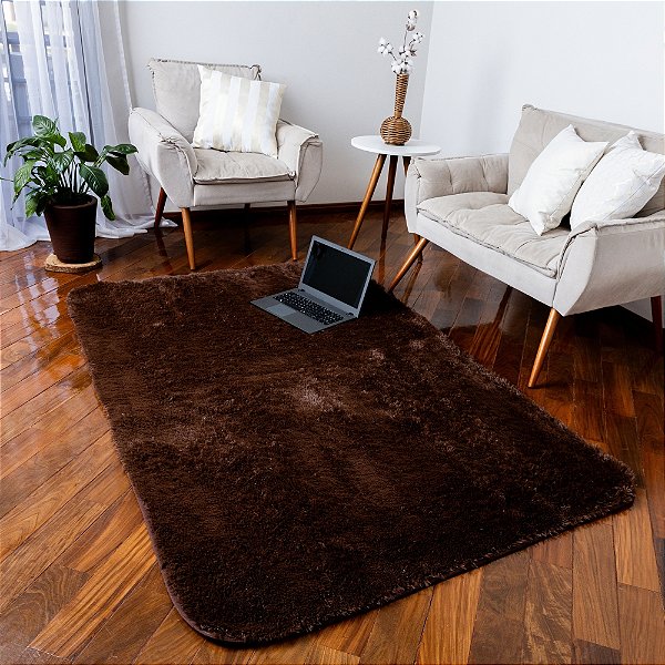 Tapete Felpudo Marrom Antiderrapante para Sala e Quarto – 2,00 x 1,40 m
