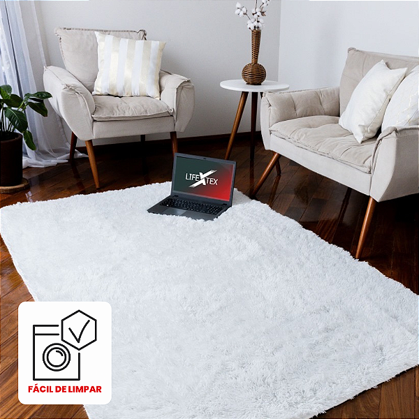Tapete Felpudo Branco Antiderrapante para Sala e Quarto – 2,00 x 2,40 m